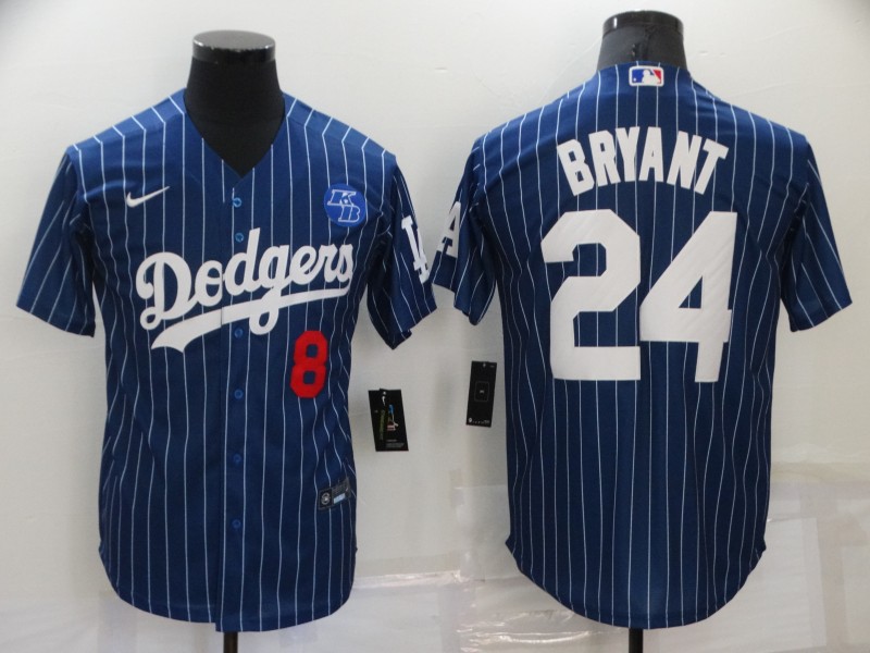 Los Angeles Dodgers Front #8 Back #24 Kobe Bryant Navy With KB Patch Cool Base Stitched Jersey - Zenithce