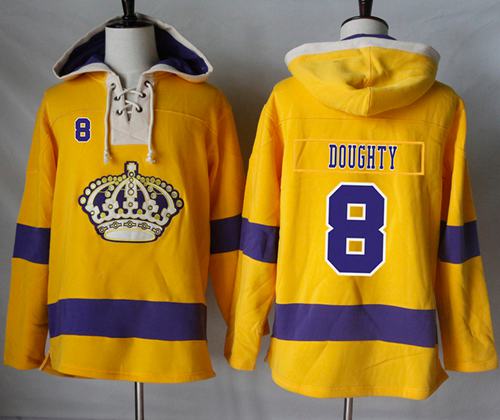 Kings #8 Drew Doughty Gold Sawyer Hooded Sweatshirt Stitched Jersey - Zenithce