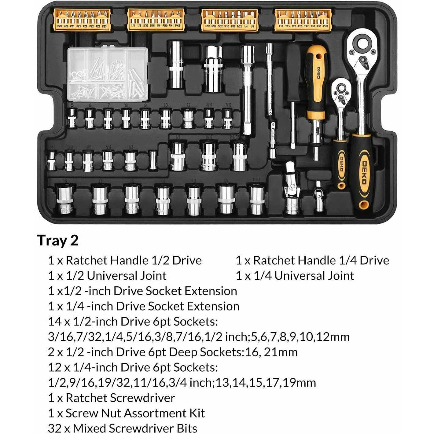 DEKOPRO 228 Piece Socket Wrench Auto Repair Tool Combination Package Mixed Tool Set Hand Tool Kit with Plastic Toolbox Storage Case - Zenithce