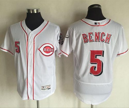 Reds #5 Johnny Bench White Flexbase Authentic Collection Stitched Jersey - Zenithce