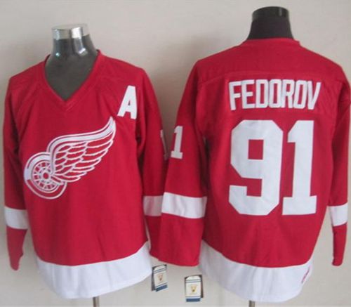 Red Wings #91 Sergei Fedorov Red CCM Throwback Stitched Jersey - Zenithce