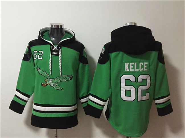 Philadelphia Eagles #62 Jason Kelce Green Ageless Must-Have Lace-Up Pullover Hoodie - Zenithce
