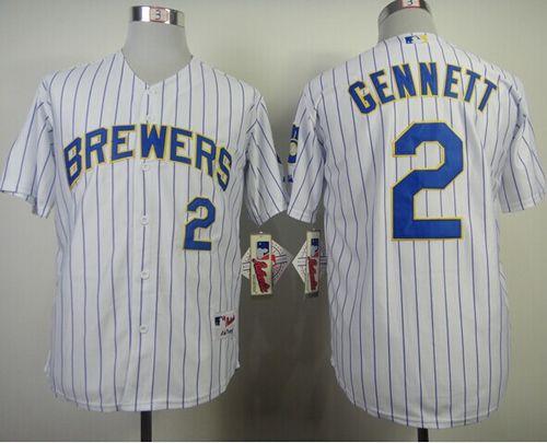 Brewers #2 Scooter Gennett White (Blue Strip) Stitched Jersey - Zenithce