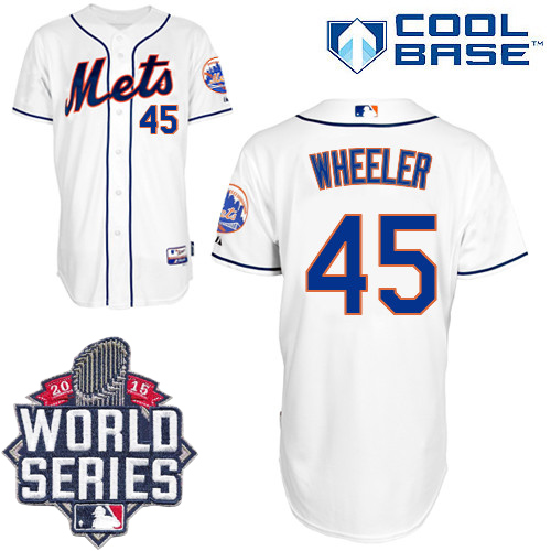 Mets #45 Zack Wheeler White Cool Base W 2015 World Series Patch Stitched Jersey - Zenithce