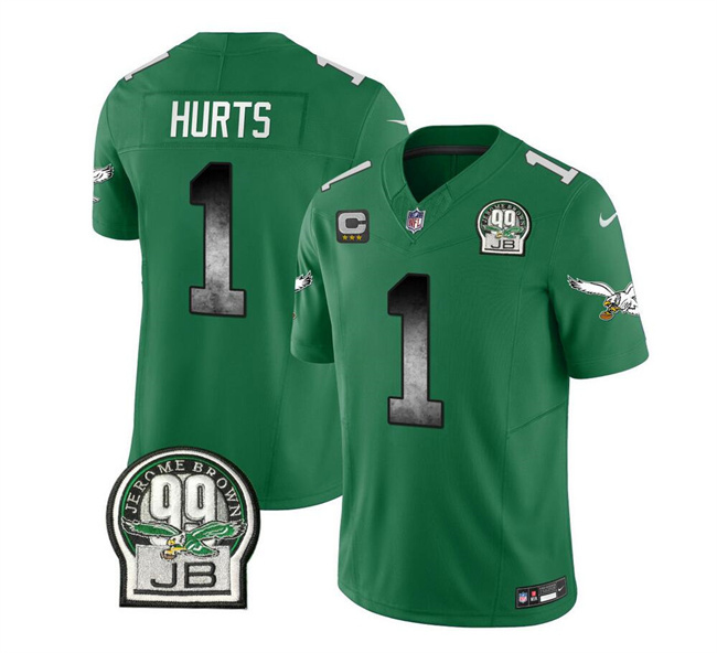Philadelphia Eagles #1 Jalen Hurts Green 2023 F.U.S.E. With 3-Star C Patch Throwback Vapor Untouchable Limited Stitched Jersey - Zenithce