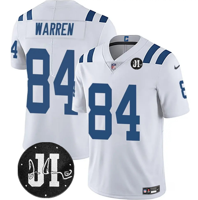 Indianapolis Colts #84 Tyler Warren White Jim Irsay Patch Vapor Limited Stitched Jersey - Zenithce