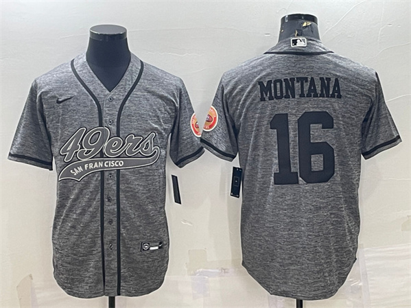 San Francisco 49ers #16 Joe Montana Gray With Patch Cool Base Stitched Baseball Jersey - Zenithce