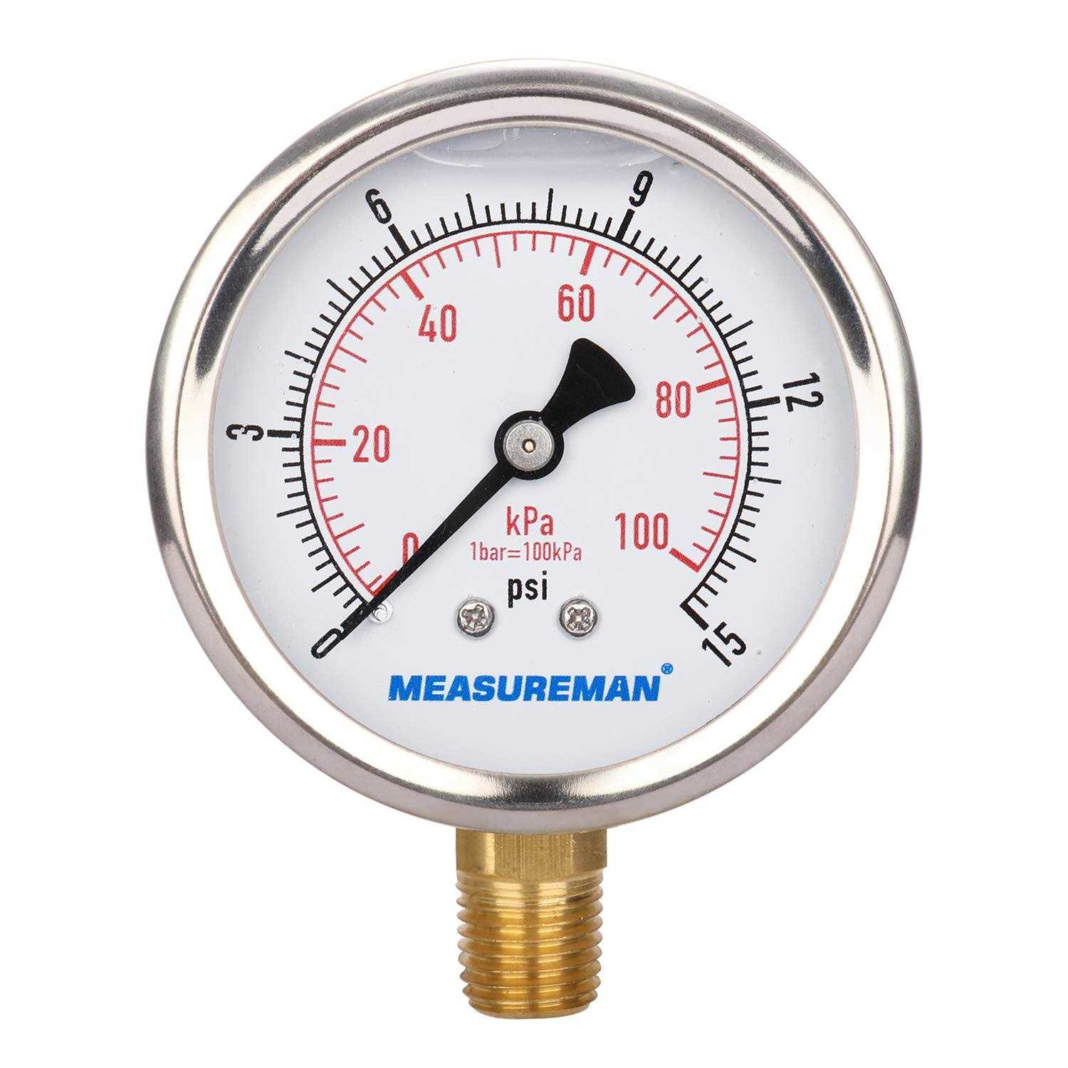 Measureman 2-1/2inch Dial Size Filled Pressure Gauge - Zenithce