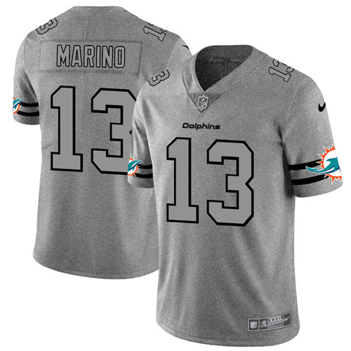 Miami Dolphins #13 Dan Marino 2019 Gray Gridiron Team Logo Limited Stitched Jersey - Zenithce