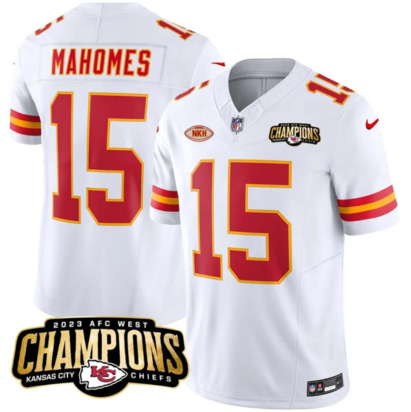 Kansas City Chiefs #15 Patrick Mahomes White 2023 F.U.S.E. AFC West Champions With 