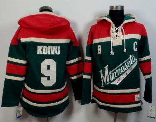 Wild #9 Mikko Koivu Green Red Sawyer Hooded Sweatshirt Stitched Jersey - Zenithce