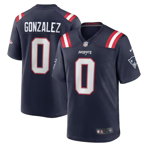 New England Patriots #0 Christian Gonzalez Navy Stitched Game Jersey - Zenithce