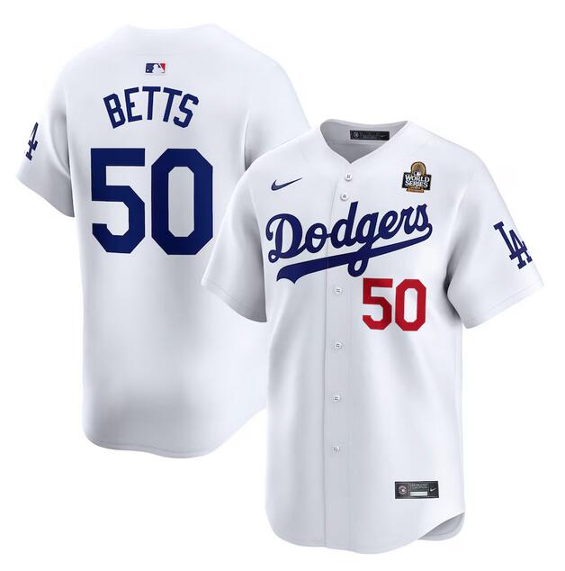 Los Angeles Dodgers #50 Mookie Betts White 2024 World Series Home Limited Stitched Jersey - Zenithce