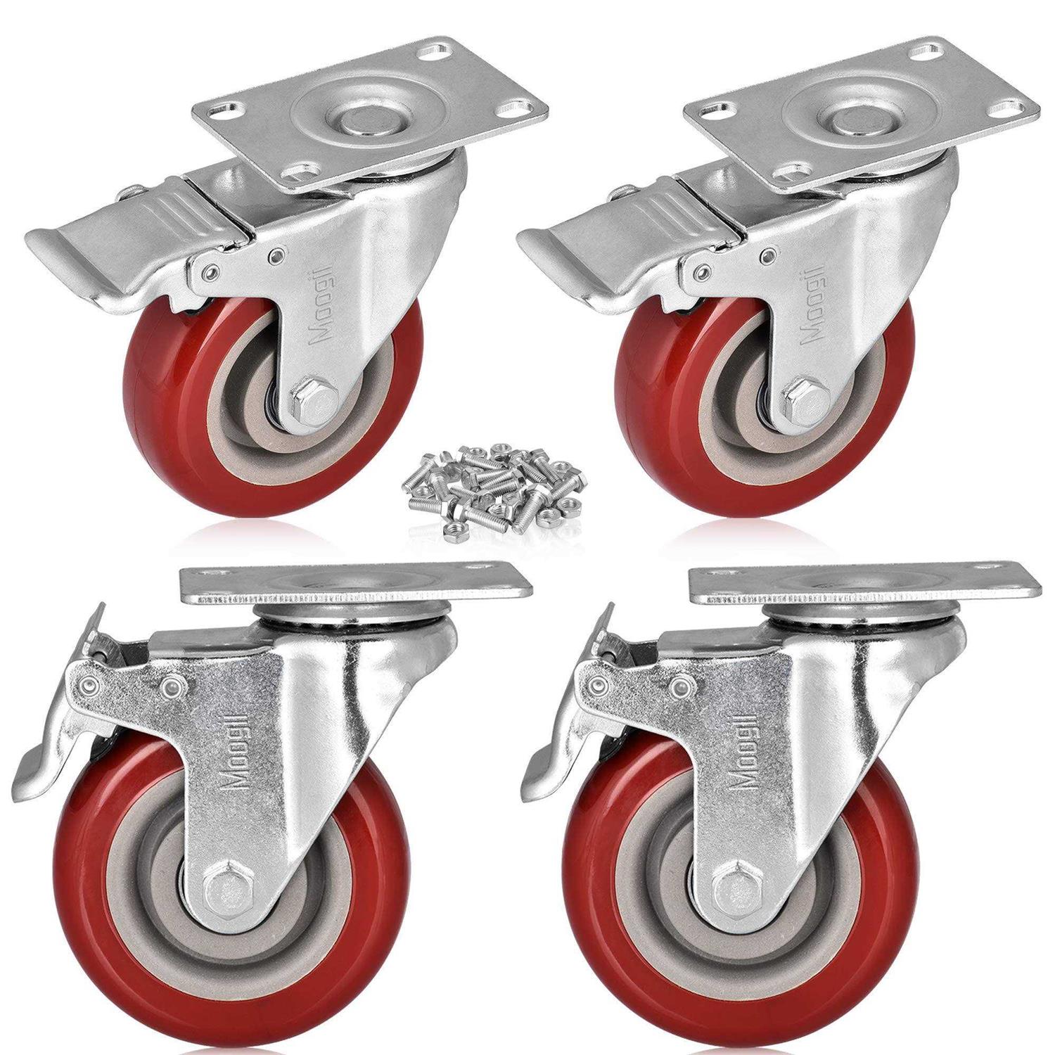Moogiitools Heavy Duty Casters Load Lockable Bearing Caster Wheels with Brakes,Swivel Casters for Furniture and Workbench,Set of 4 - Zenithce