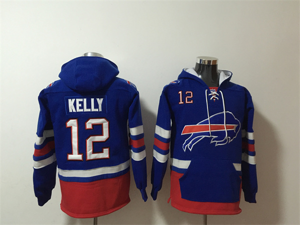 Buffalo Bills #12 Jim Kelly Royal Ageless Must-Have Lace-Up Pullover Hoodie - Zenithce
