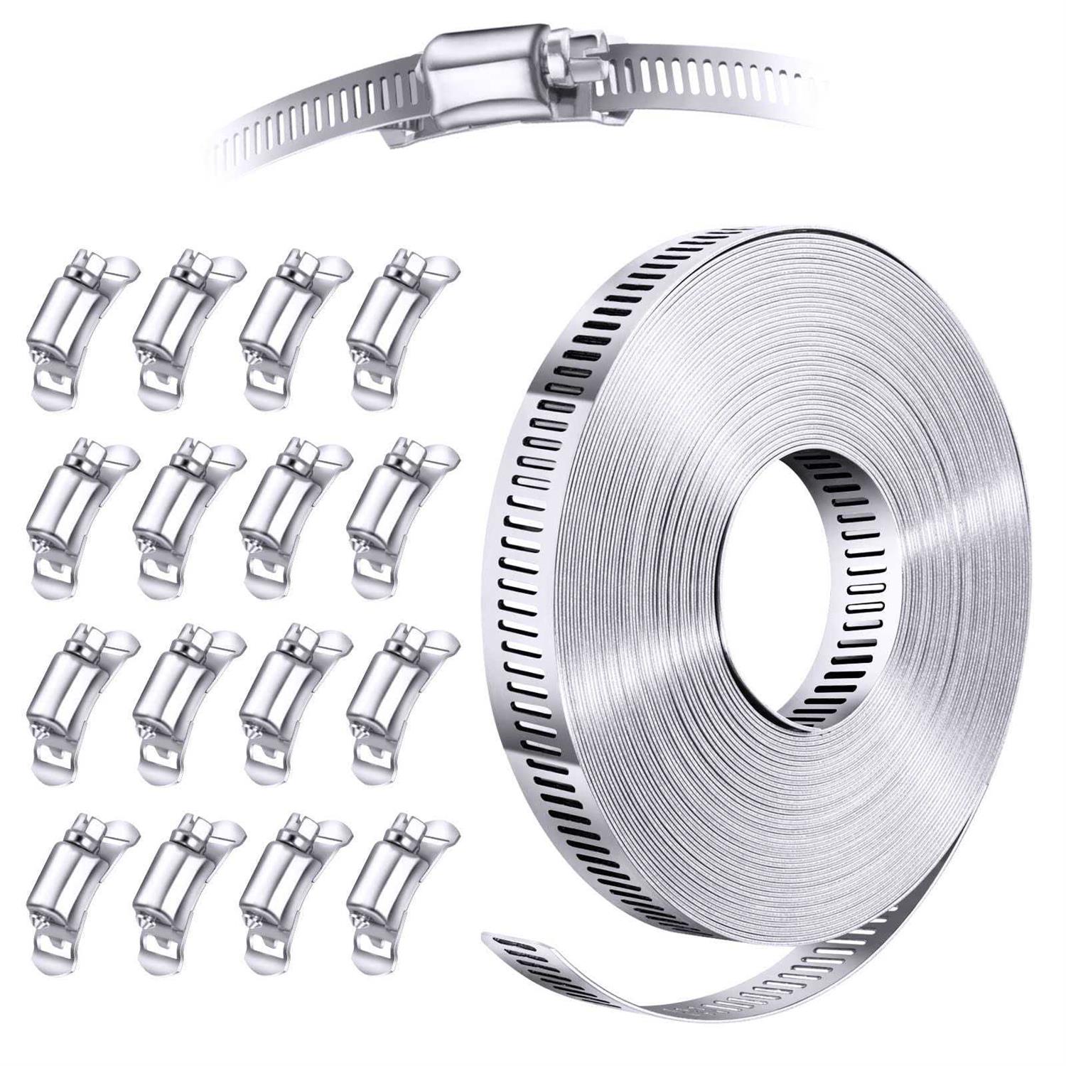 Steelsoft 304 Stainless Steel Hose Clamp Assortment Kit Diy Cut-to-fit 12 Ft Metal Strap+8 Stronger Fasteners,Large Adjustable Worm Gear Band Hose - Zenithce