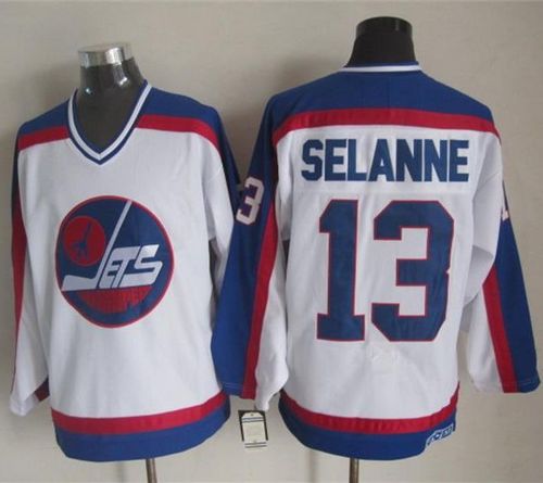 Jets #13 Teemu Selanne White Blue CCM Throwback Stitched Jersey - Zenithce
