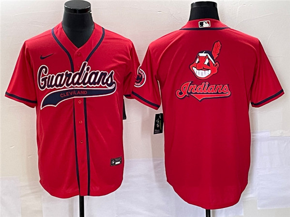 Cleveland Guardians Red Team Big Logo With Patch Cool Base Stitched Jersey - Zenithce