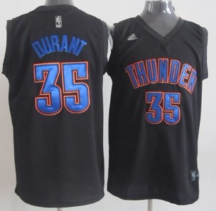 Oklahoma City Thunder #35 Kevin Durant Black With Blue Fashion Authentic Jersey - Zenithce