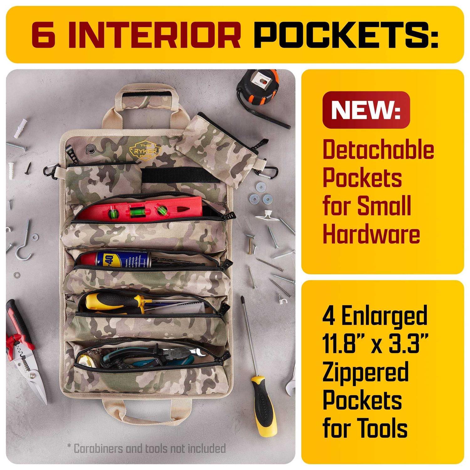 The Ryker Bag Tool Organizers Small Tool Bag W/Detachable Pouches Heavy Duty Roll Up Tool Bag Organizer - Zenithce