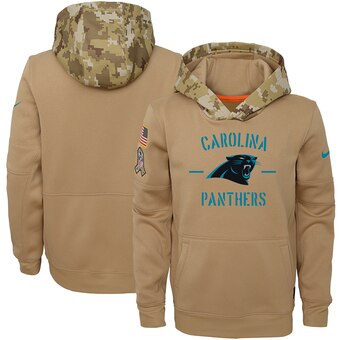 Youth Carolina Panthers Khaki 2019 Salute To Service Therma Pullover Hoodie - Zenithce