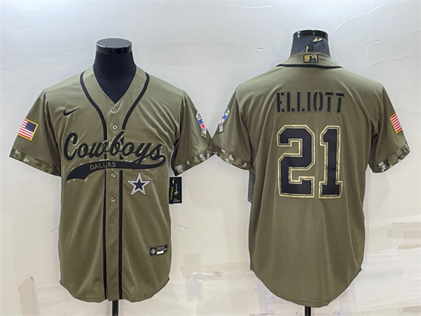 Dallas Cowboys #21 Ezekiel Elliott 2022 Olive Salute To Service Cool Base Stitched Baseball Jersey - Zenithce