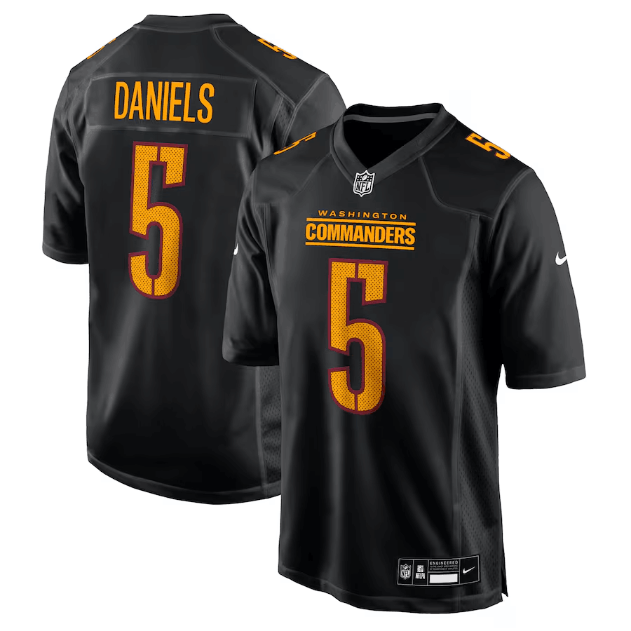 Washington Commanders #5 Jayden Daniels Carbon Black Fashion Stitched Game Jersey - Zenithce