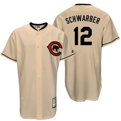 Mitchell And Ness Cubs #12 Kyle Schwarber Cream Throwback Stitched Jersey - Zenithce