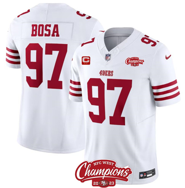 San Francisco 49ers #97 Nick Bosa White 2023 F.U.S.E. With 2-Star C Ptach And NFC West Champions Patch Stitched Jersey - Zenithce