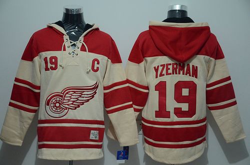 Red Wings #19 Steve Yzerman Cream Sawyer Hooded Sweatshirt Stitched Jersey - Zenithce