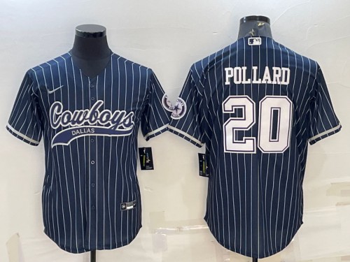 Dallas Cowboys #20 Tony Pollard Navy With Patch Cool Base Stitched Jersey - Zenithce