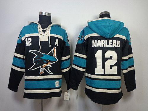 Sharks #12 Patrick Marleau Black Sawyer Hooded Sweatshirt Stitched Jersey - Zenithce