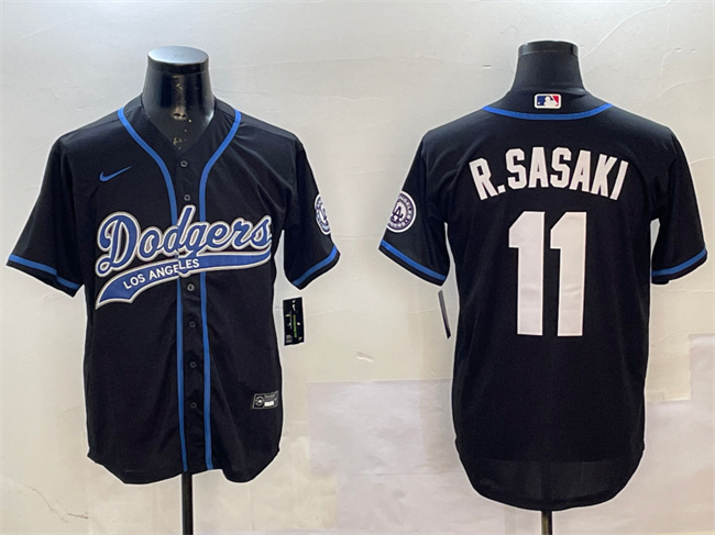 Los Angeles Dodgers #11 Roki Sasaki Black With Patch Cool Base Stitched Jersey - Zenithce