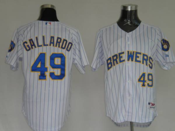 Brewers #49 Yovani Gallardo Stitched White Blue Strip Jersey - Zenithce