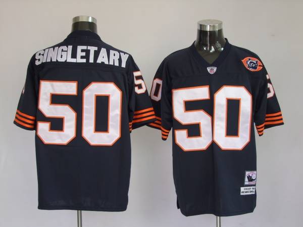 Mitchell Ness Bears #50 Mike Singletary Blue With Big Number Bear Patch Stitched Throwback Jersey - Zenithce