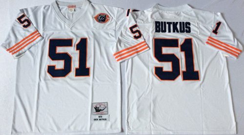 Mitchell Ness Bears #51 Dick Butkus White Big No. Throwback Stitched Jersey - Zenithce