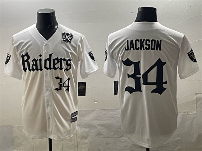 Las Vegas Raiders #34 Bo Jackson White 'Gothic Sin City Shadows Edition' With 65th Anniversary Patch Vapor Limited Stitched Jersey - Zenithce
