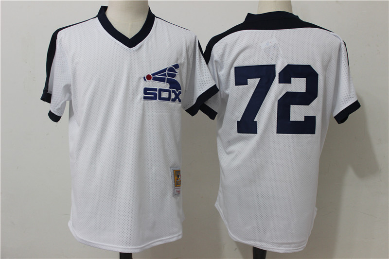 Chicago White Sox #72 Carlton Fisk Mitchell Ness White Cooperstown Mesh Batting Practice Stitched Jersey - Zenithce
