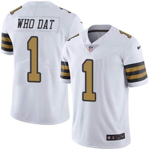 Saints #1 Who Dat White Stitched Limited Rush Nike Jersey - Zenithce