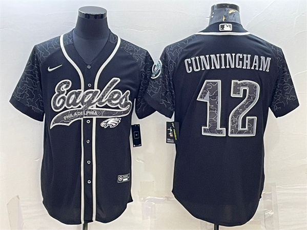 Philadelphia Eagles #12 Randall Cunningham Black Reflective With Patch Cool Base Stitched Jersey - Zenithce
