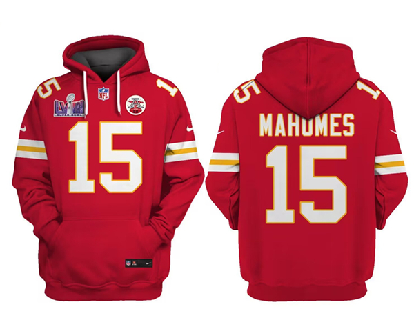 Kansas City Chiefs #15 Patrick Mahomes Red Super Bowl LVIII Patch Limited Edition Hoodie - Zenithce