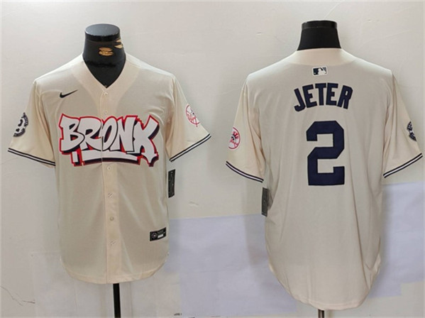 New York Yankees #2 Derek Jeter Cream Bronx Graffiti V2 Vapor Limited Stitched Jersey - Zenithce