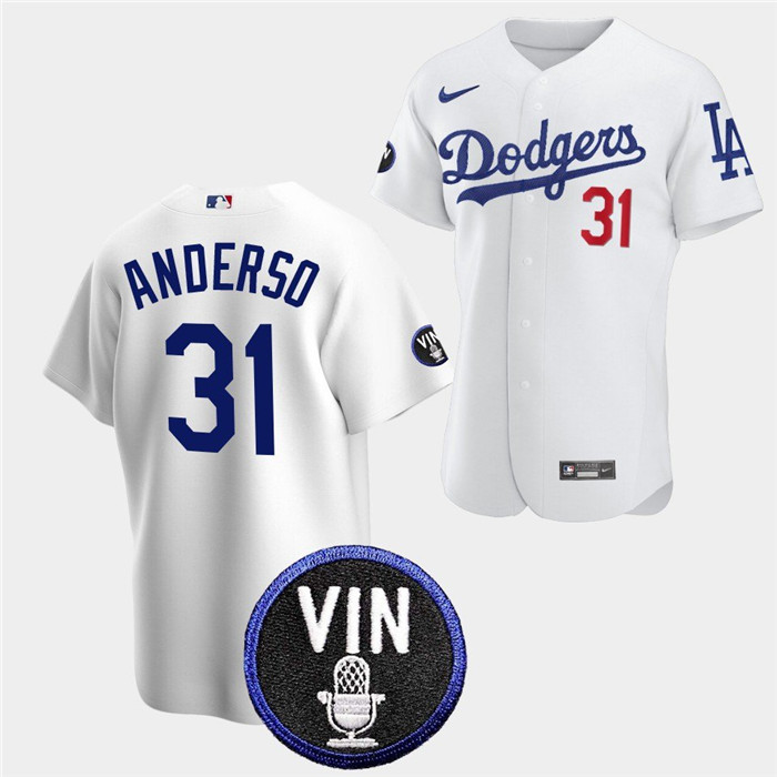 Los Angeles Dodgers #31 Tyler Anderson 2022 White Vin Scully Patch Cool Base Stitched Baseball Jersey - Zenithce