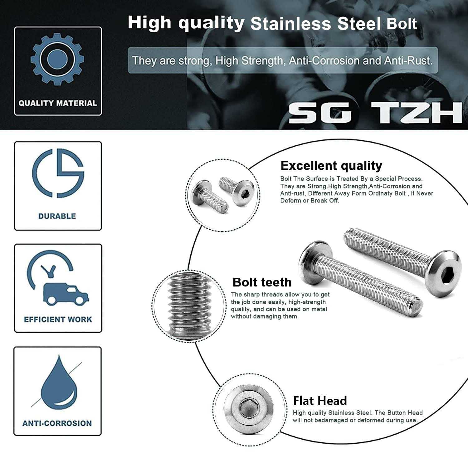 SG TZH M6 x 10Pcs Flat Head Hex Socket Cap Screws Bolts - Zenithce