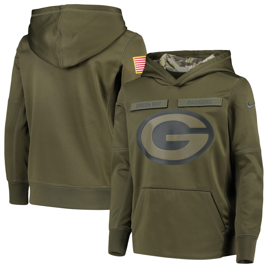 Youth Green Bay Packers Olive Salute To Service Therma Pullover Hoodie - Zenithce
