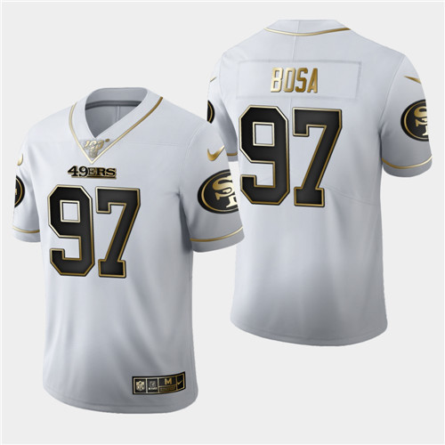 San Francisco 49ers #97 Nick Bosa White 2019 100th Season Golden Edition Limited Stitched Jersey - Zenithce