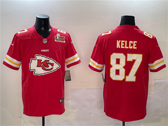 Kansas City Chiefs #87 Travis Kelce Red 2025 Super Bowl LIX Patch Team Big Logo Vapor Limited Stitched Jersey - Zenithce