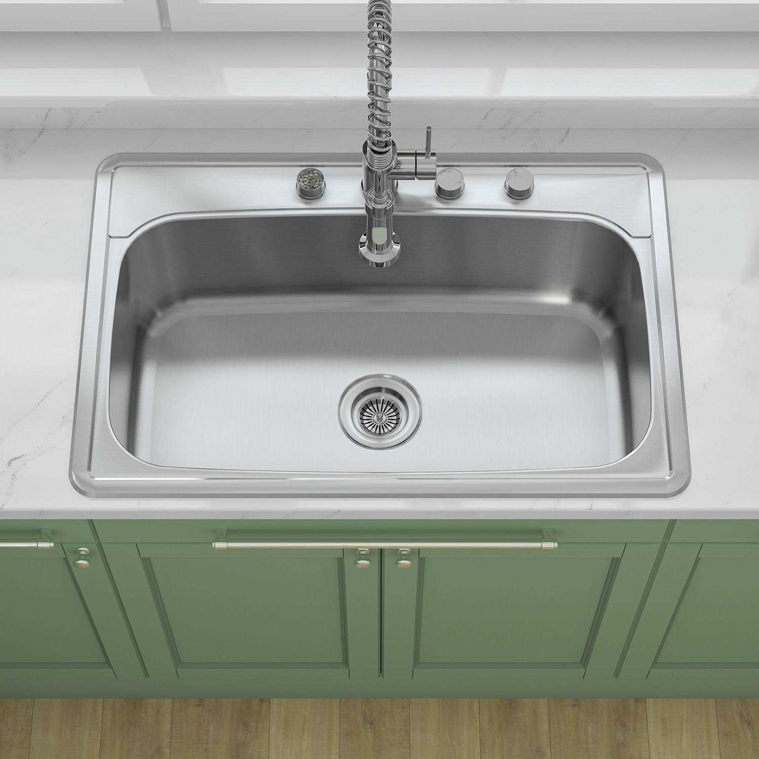 Sinber 33 in. Drop-in Single Bowl 18-Gauge 304 Stainless Steel Workstation Kitchen Sink - Zenithce