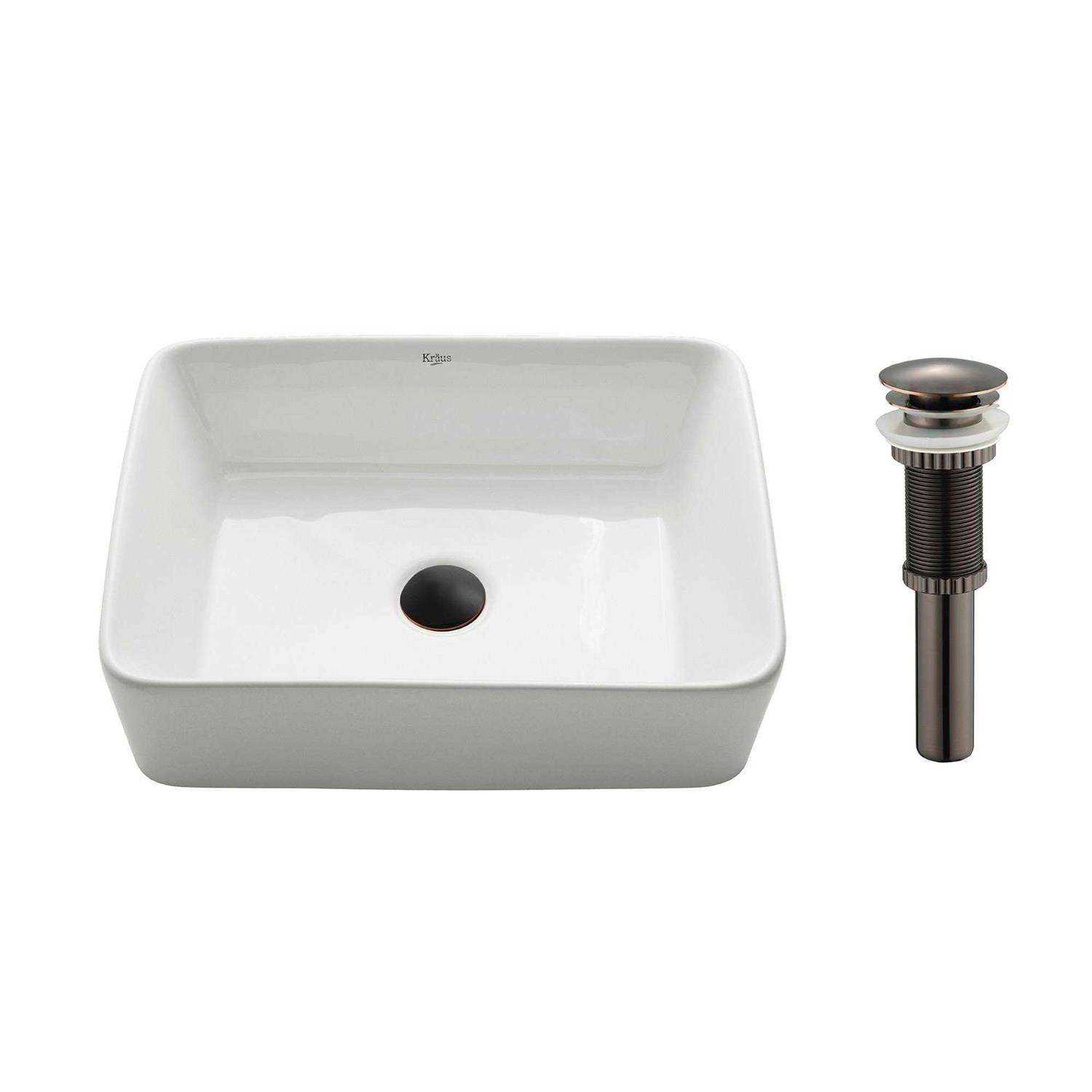 Kraus Rectangular Ceramic Vessel Bathroom Sink White KCV-121 - Zenithce