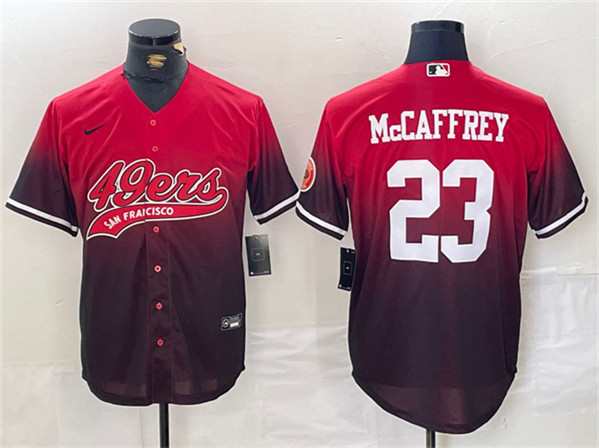 San Francisco 49ers #23 Christian McCaffrey Red Black With Patch Cool Base Stitched Jersey - Zenithce